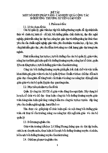 Sáng kiến kinh nghiệm Một số biện pháp nâng cao hiệu quả công tác bồi dưỡng thường xuyên giáo viên
