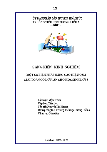 Sáng kiến kinh nghiệm Một số biện pháp nâng cao hiệu quả giải toán có lời văn cho học sinh Lớp 5
