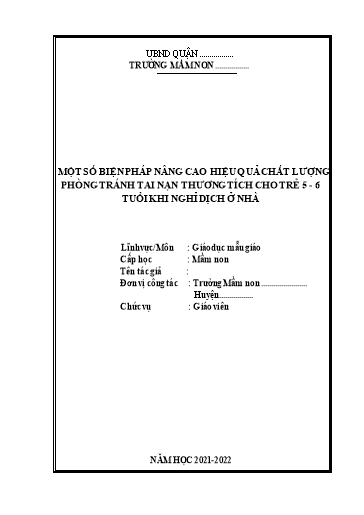 Sáng kiến kinh nghiệm Một số biện pháp nâng cao hiệu quả phòng tránh tai nạn thương tích cho trẻ 5 - 6 tuổi khi nghỉ dịch ở nhà
