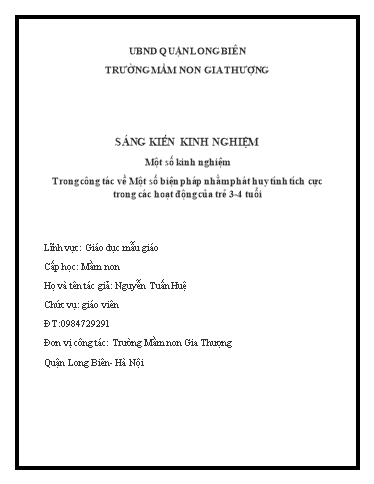 Sáng kiến kinh nghiệm Một số biện pháp nhằm phát huy tính tích cực trong các hoạt động của trẻ 3-4 tuổi