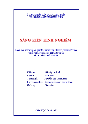 Sáng kiến kinh nghiệm Một số biện pháp nhằm phát triển ngôn ngữ cho trẻ 24 - 36 tháng tuổi ở trường Mầm non