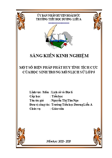 Sáng kiến kinh nghiệm Một số biện pháp phát huy tính tích cực của học sinh trong môn Lịch sử Lớp 5