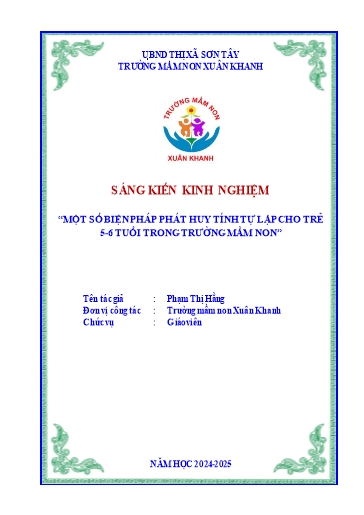 Sáng kiến kinh nghiệm Một số biện pháp phát huy tính tự lập cho trẻ 5-6 tuổi trong trường Mầm non