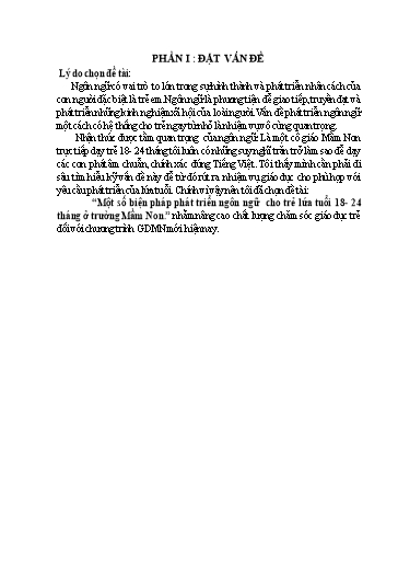 Sáng kiến kinh nghiệm Một số biện pháp phát triển ngôn ngữ cho trẻ lứa tuổi 18- 24 tháng ở trường Mầm Non