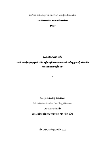 Sáng kiến kinh nghiệm Một số biện pháp phát triển ngôn ngữ cho trẻ 4-5 tuổi thông qua bộ môn Văn học thể loại Truyện kể
