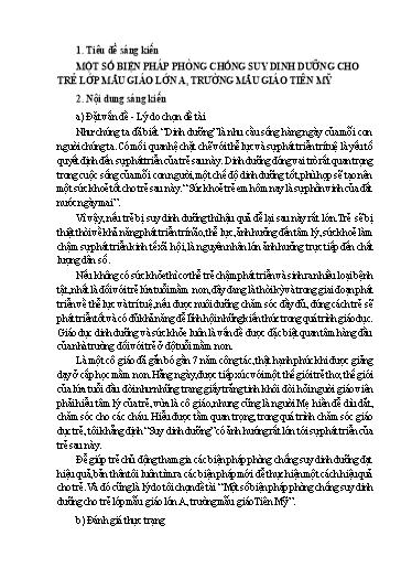 Sáng kiến kinh nghiệm Một số biện pháp phòng chống suy dinh dưỡng cho trẻ lớp Mẫu giáo lớn A, trường Mẫu giáo Tiên Mỹ