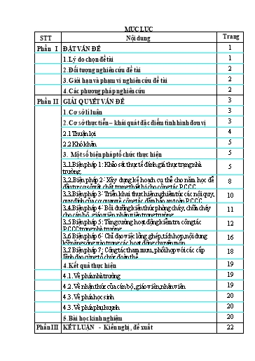 Sáng kiến kinh nghiệm Một số biện pháp quản lí, chỉ đạo công tác phòng cháy chữa cháy tại Trường Mầm Non