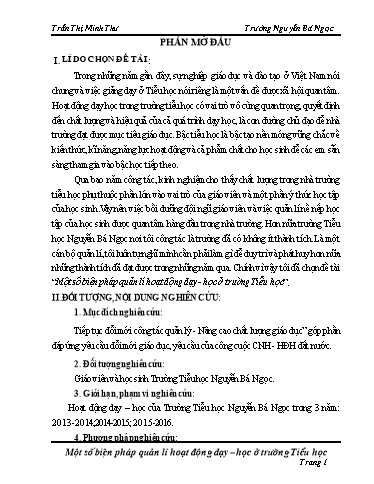 Sáng kiến kinh nghiệm Một số biện pháp quản lí hoạt động dạy - Học ở Trường Tiểu học