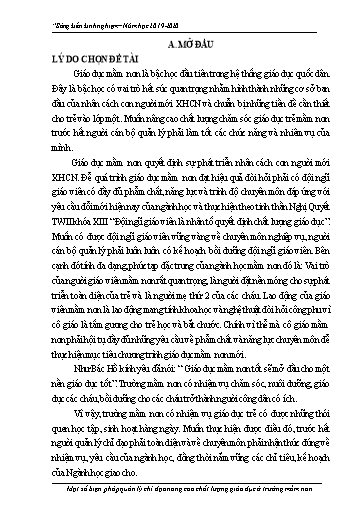 Sáng kiến kinh nghiệm Một số biện pháp quản lý chỉ đạo nâng cao chất lượng giáo dục ở Trường Mầm Non