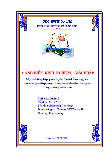 Sáng kiến kinh nghiệm Một số biện pháp quản lý, chỉ đạo nhằm nâng cao năng lực giao tiếp, ứng xử sư phạm, đạo đức nhà giáo trong trường Mầm Non