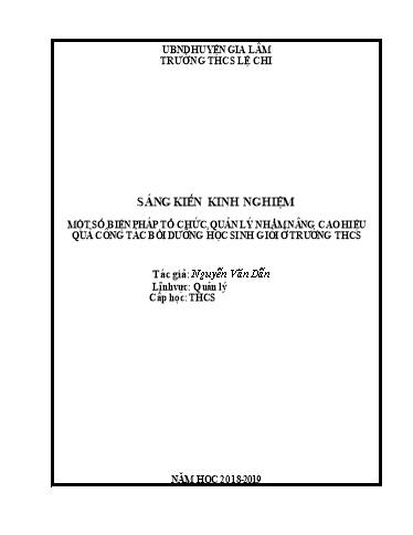 Sáng kiến kinh nghiệm Một số biện pháp quản lý hoạt động chuyên môn của Phó hiệu trưởng tại trường THCS