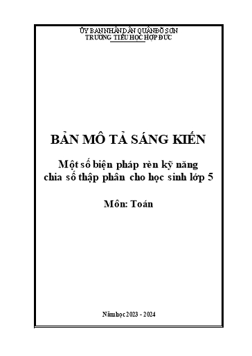 Sáng kiến kinh nghiệm Một số biện pháp rèn kĩ năng chia số thập phân cho học sinh Lớp 5