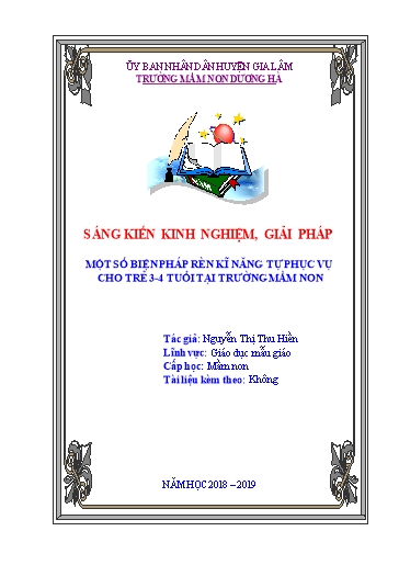 Sáng kiến kinh nghiệm Một số biện pháp rèn kĩ năng tự phục vụ cho trẻ 3-4 tuổi tại Trường Mầm non