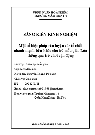 Sáng kiến kinh nghiệm Một số biện pháp rèn luyện các tố chất nhanh-mạnh-bền-khéo cho trẻ Mẫu giáo Lớn thông qua trò chơi vận động