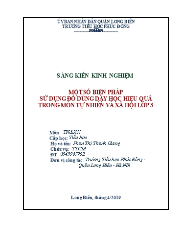 Sáng kiến kinh nghiệm Một số biện pháp sử dụng đồ dùng dạy học hiệu quả trong môn Tự nhiên và xã hội Lớp 3