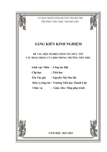 Sáng kiến kinh nghiệm Một số biện pháp tổ chức tốt các hoạt động Đội trong trường Tiểu học