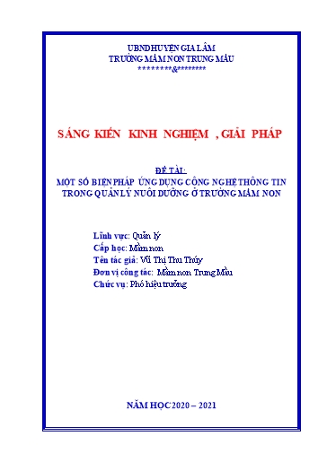Sáng kiến kinh nghiệm Một số biện pháp ứng dụng công nghệ thông tin trong quản lý nuôi dưỡng ở Trường Mầm Non