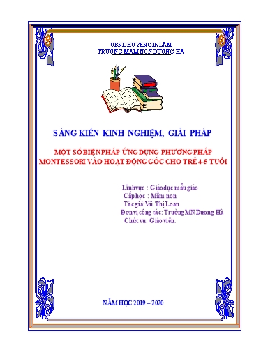 Sáng kiến kinh nghiệm Một số biện pháp ứng dụng phương pháp Montessori vào hoạt động góc cho trẻ 4-5 tuổi