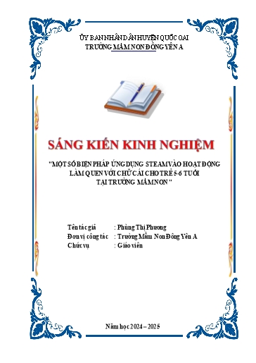 Sáng kiến kinh nghiệm Một số biện pháp ứng dụng STEAM vào hoạt động làm quen với chữ cái cho trẻ 5-6 tuổi tại trường Mầm non