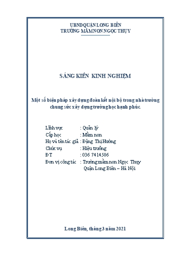 Sáng kiến kinh nghiệm Một số biện pháp xây dựng đoàn kết nội bộ trong nhà trường chung sức xây dựng trường học hạnh phúc