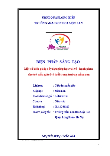 Sáng kiến kinh nghiệm Một số biện pháp xây dựng lớp học vui vẻ - Hạnh phúc cho trẻ Mẫu giáo 3-4 tuổi trong trường Mầm Non