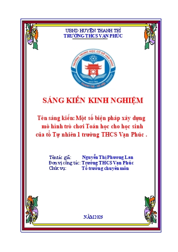 Sáng kiến kinh nghiệm Một số biện pháp xây dựng mô hình trò chơi Toán học cho học sinh của tổ Tự nhiên 1 trường THCS Vạn Phúc