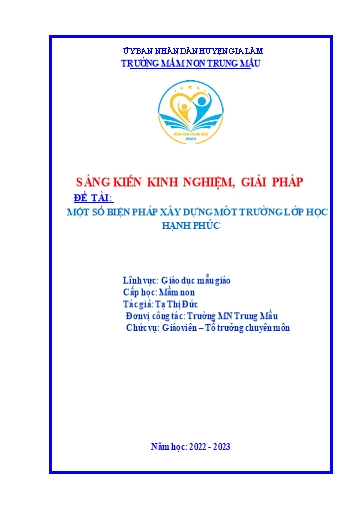 Sáng kiến kinh nghiệm Một số biện pháp xây dựng môi trường lớp học hạnh phúc