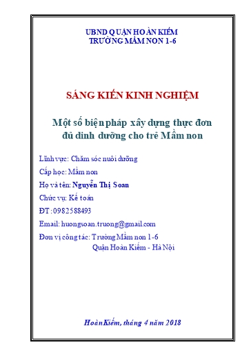 Sáng kiến kinh nghiệm Một số biện pháp xây dựng thực đơn đủ dinh dưỡng cho trẻ Mầm Non