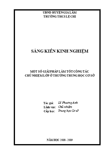 Sáng kiến kinh nghiệm Một số giải pháp làm tốt công tác chủ nhiệm lớp ở Trường Trung học cơ sở