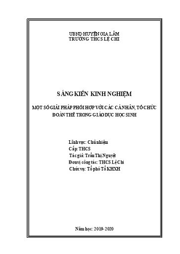 Sáng kiến kinh nghiệm Một số giải pháp phối hợp với các cá nhân, tổ chức đoàn thể trong giáo dục học sinh