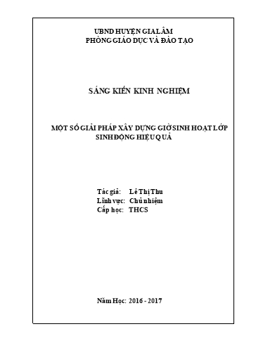 Sáng kiến kinh nghiệm Một số giải pháp xây dựng giờ sinh hoạt lớp sinh động hiệu quả