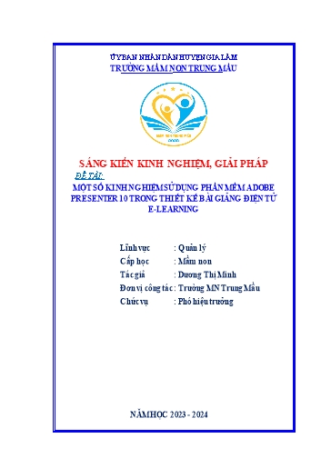 Sáng kiến kinh nghiệm Một số kinh nghiệm sử dụng phần mềm Adobe Presenter 10 trong thiết kế bài giảng điện tử E-Learning