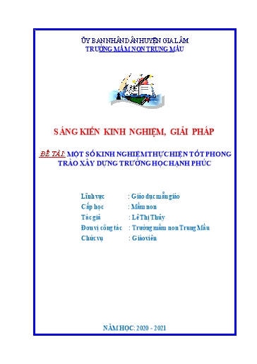 Sáng kiến kinh nghiệm Một số kinh nghiệm thực hiện tốt phong trào xây dựng trường học hạnh phúc