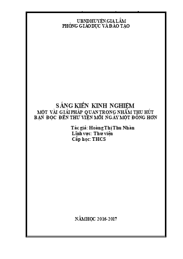 Sáng kiến kinh nghiệm Một vài giải pháp quan trọng nhằm thu hút bạn đọc đến thư viện mỗi ngày đông hơn