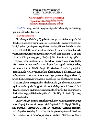 Sáng kiến kinh nghiệm Nâng cao chất lượng học tập môn Thể dục Lớp 4 thông qua một số trò chơi dân gian