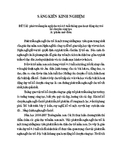 Sáng kiến kinh nghiệm Phát triển ngôn ngữ cho trẻ 4-5 tuổi thông qua hoạt động dạy trẻ kể chuyện sáng tạo