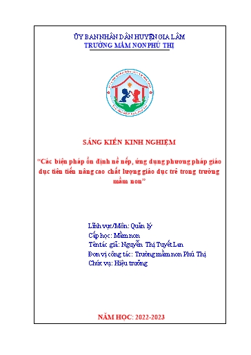 SKKN Các biện pháp ổn định nề nếp, ứng dụng phương pháp giáo dục tiên tiến nâng cao chất lượng giáo dục trẻ trong Trường Mầm non