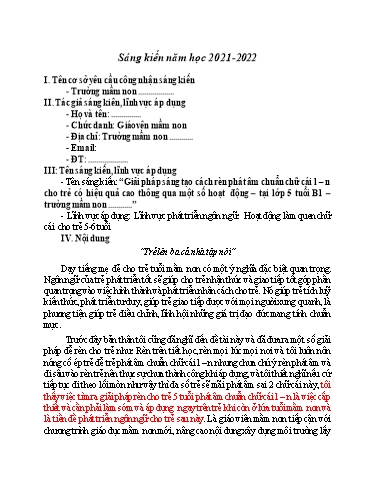 SKKN Giải pháp sáng tạo cách rèn phát âm chuẩn chữ cái l – n cho trẻ có hiệu quả cao thông qua một số hoạt động – tại Lớp 5 tuổi B1 – Trường Mầm non Khánh Hòa