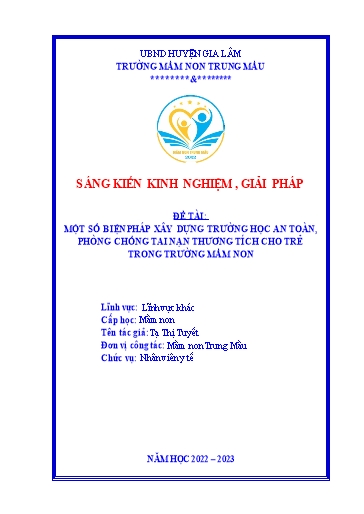 SKKN Một số biện pháp chỉ đạo giáo viên làm tốt công tác phòng tránh tai nạn thương tích cho trẻ trong Trường Mầm Non