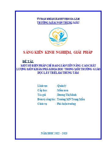 SKKN Một số biện pháp chỉ đạo giáo viên nâng cao chất lượng môn khám phá khoa học trong môi trường giáo dục lấy trẻ làm trung tâm