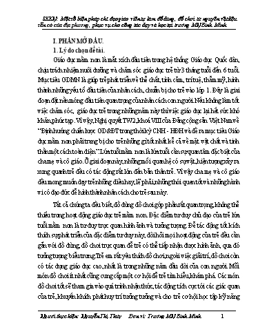 SKKN Một số biện pháp chỉ đạo giáo viên tự làm đồ dùng đồ chơi từ nguyên vật liệu sẵn có của địa phương, phục vụ cho công tác dạy và học tại trường MN Bình Min