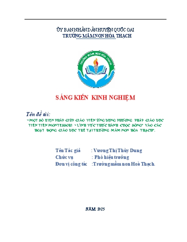 SKKN Một số biện pháp chỉ đạo giáo viên ứng dụng phương pháp giáo dục tiên tiến Montessori lĩnh vực thực hành cuộc sống vào các hoạt động giáo dục trẻ tại trường Mầm non Hòa Thạch