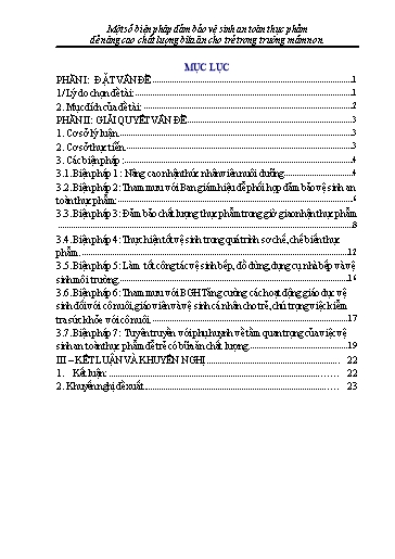 SKKN Một số biện pháp đảm bảo vệ sinh an toàn thực phẩm để nâng cao chất lượng bữa ăn cho trẻ trong Trường Mầm Non