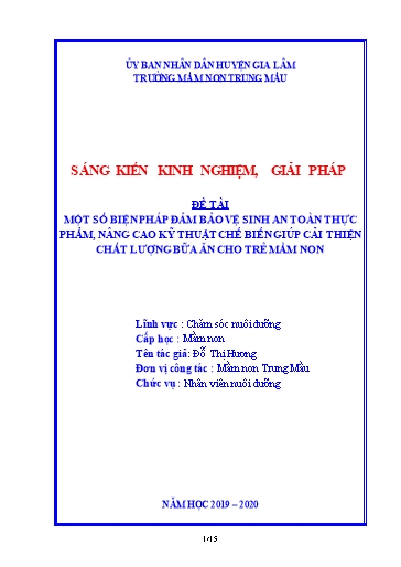 SKKN Một số biện pháp đảm bảo vệ sinh an toàn thực phẩm, nâng cao kĩ thuật chế biến món ăn giúp cải thiện chất lượng bữa ăn cho trẻ