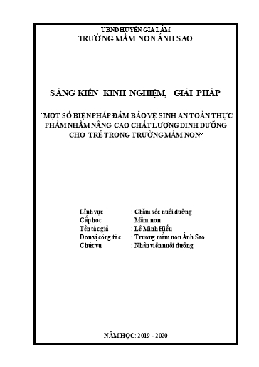 SKKN Một số biện pháp đảm bảo vệ sinh an toàn thực phẩm và nâng cao chất lượng dinh dưỡng cho trẻ trong trường Mầm non