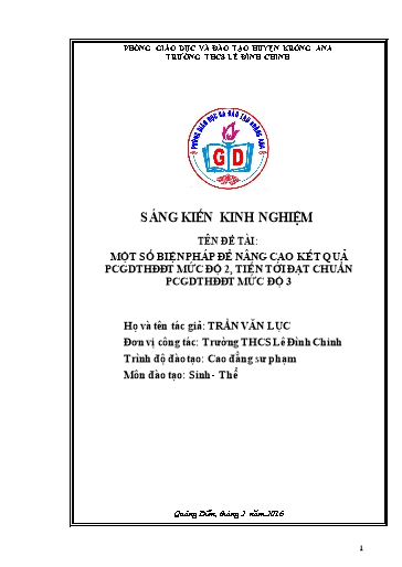 SKKN Một số biện pháp để nâng cao kết quả Phổ cập giáo dục tiểu học đúng độ tuổi mức độ 2, tiến tới đạt chuẩn phổ cập giáo dục tiểu học đúng độ tuổi mức độ 3