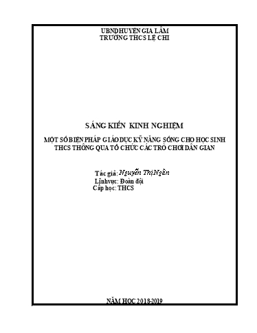 SKKN Một số biện pháp giáo dục kỹ năng sống cho học sinh Trung học cơ sở thông qua tổ chức các trò chơi dân gian