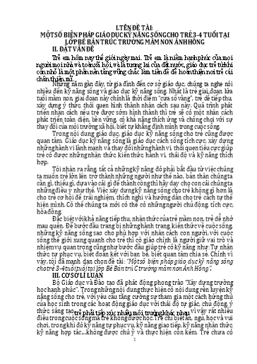 SKKN Một số biện pháp giáo dục kỹ năng sống cho trẻ 3-4 tuổi tuổi tại Lớp Bé bán trú C Trường Mầm Non Ánh Hồng