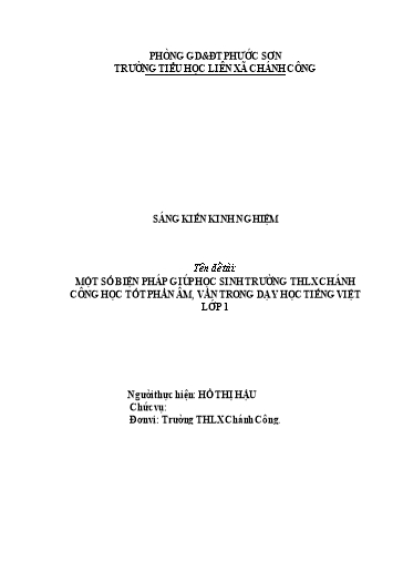 SKKN Một số biện pháp giúp học sinh trường Tiểu học Liên xã Chánh Công học tốt phần âm, vần trong dạy học Tiếng Việt Lớp 1