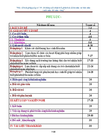 SKKN Một số biện pháp giúp trẻ 24- 36 tháng tuổi nhận biết phân biệt tôt ba màu cơ bản Màu xanh- Màu đỏ- Màu vàng